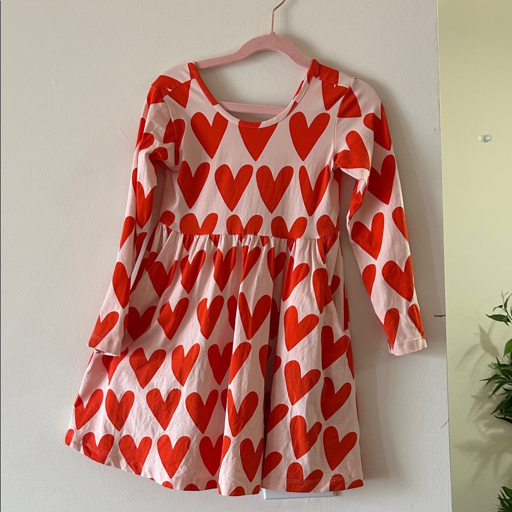 Hanna Andersson Pink Dress with Red Heart Pattern